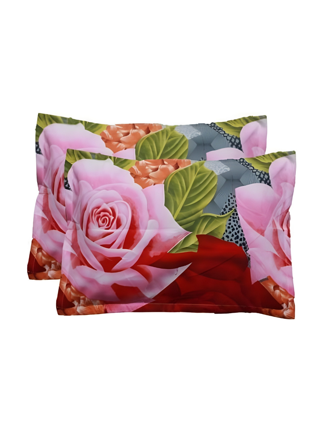 Supreme Home Collective Pink & Green 2 Pieces Printed Pure Cotton Rectangle Pillow Covers