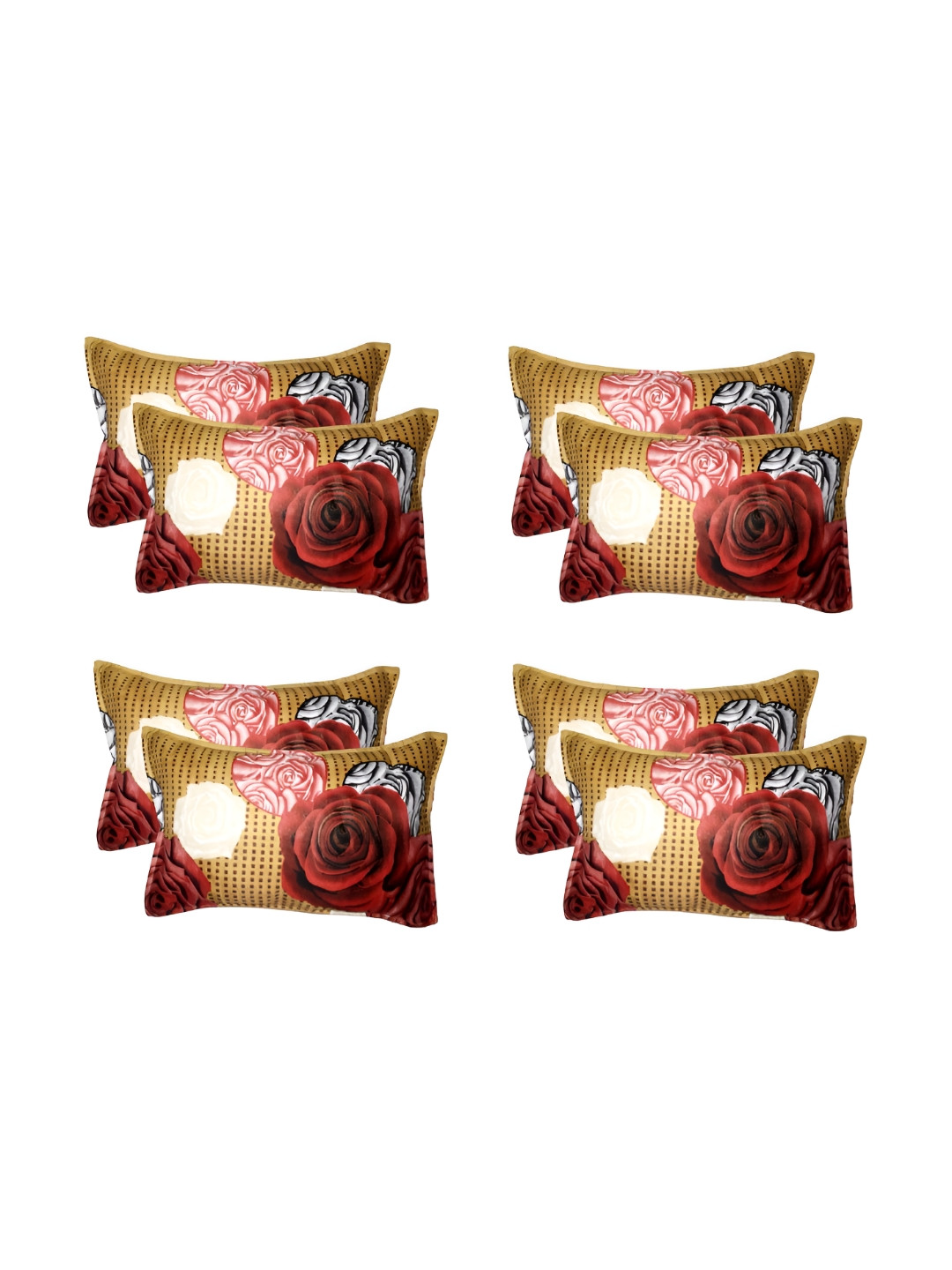 Supreme Home Collective Gold Toned 8 Pieces Floral Pure Cotton Rectangle Pillow Covers