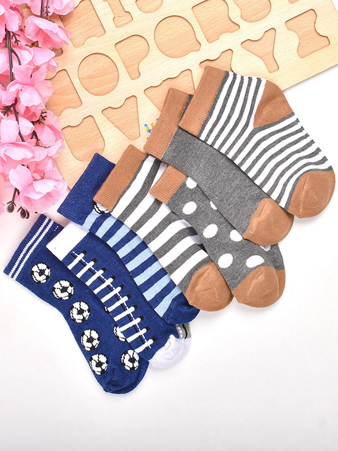 FOOTPRINT 7 Pairs Infant Kids Patterned Ankle-Length Organic Cotton Socks