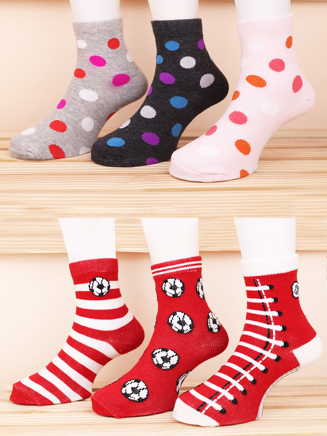 FOOTPRINT 5 Pairs Infant Kids Patterned Ankle-Length Organic Cotton Socks