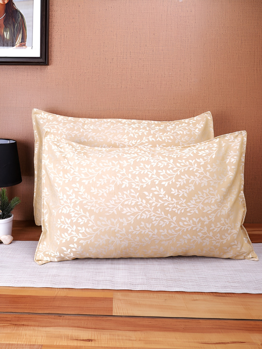 THE CONVERSION Peach 2 Pieces Jacquard Pure Cotton Rectangle Pillow Covers