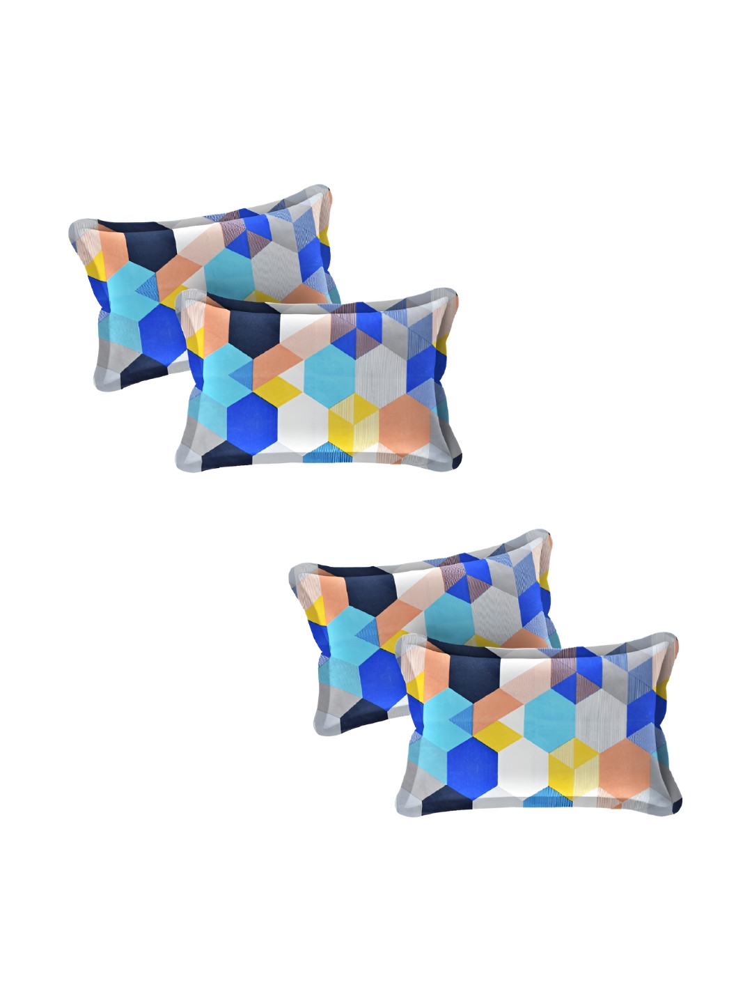 Supreme Home Collective Blue & Grey 4 Pcs Self Design Pure Cotton Rectangle Pillow Covers