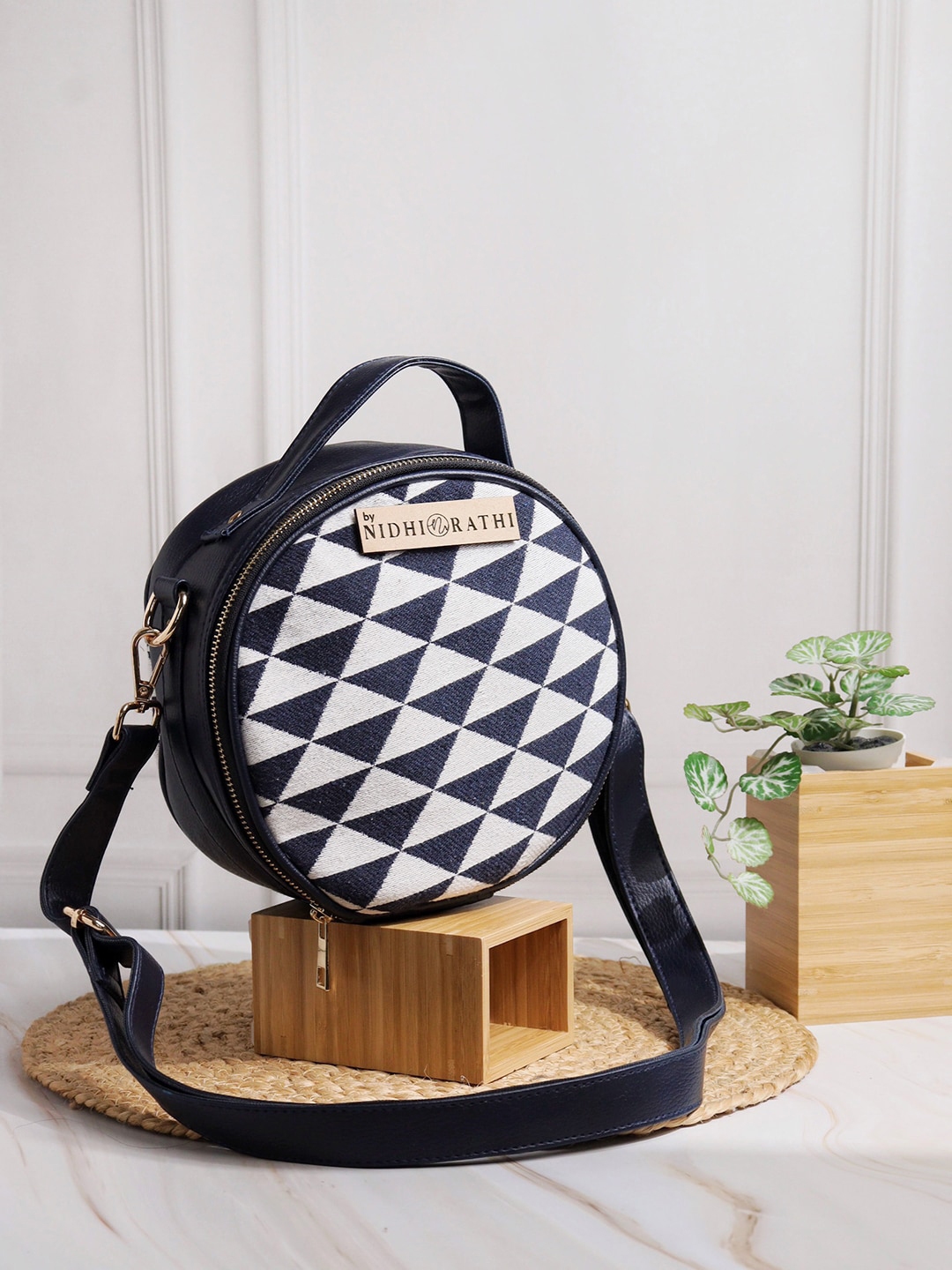 Buy NR By Nidhi Rathi Geometric Printed Mini Round Sling Bag