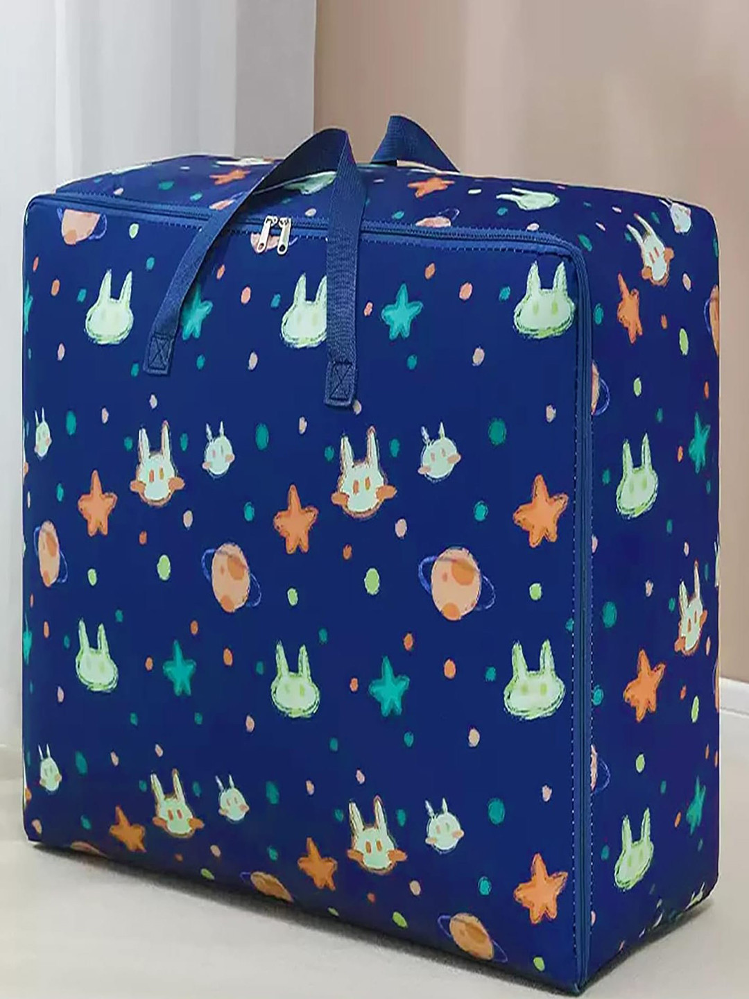 HOUSE OF QUIRK Blue & Orange Printed High Density Oxford Fabric Handy Storage Bag