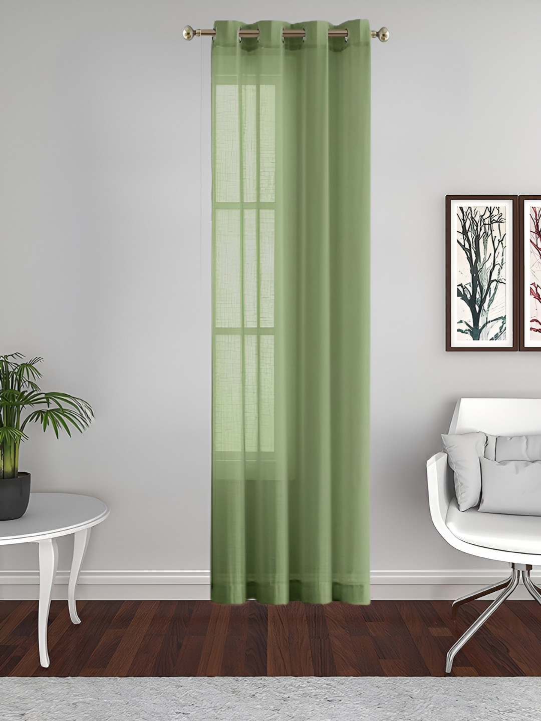 THE CONVERSION Green Linen With Slub Textured Sheer Long Door Curtain