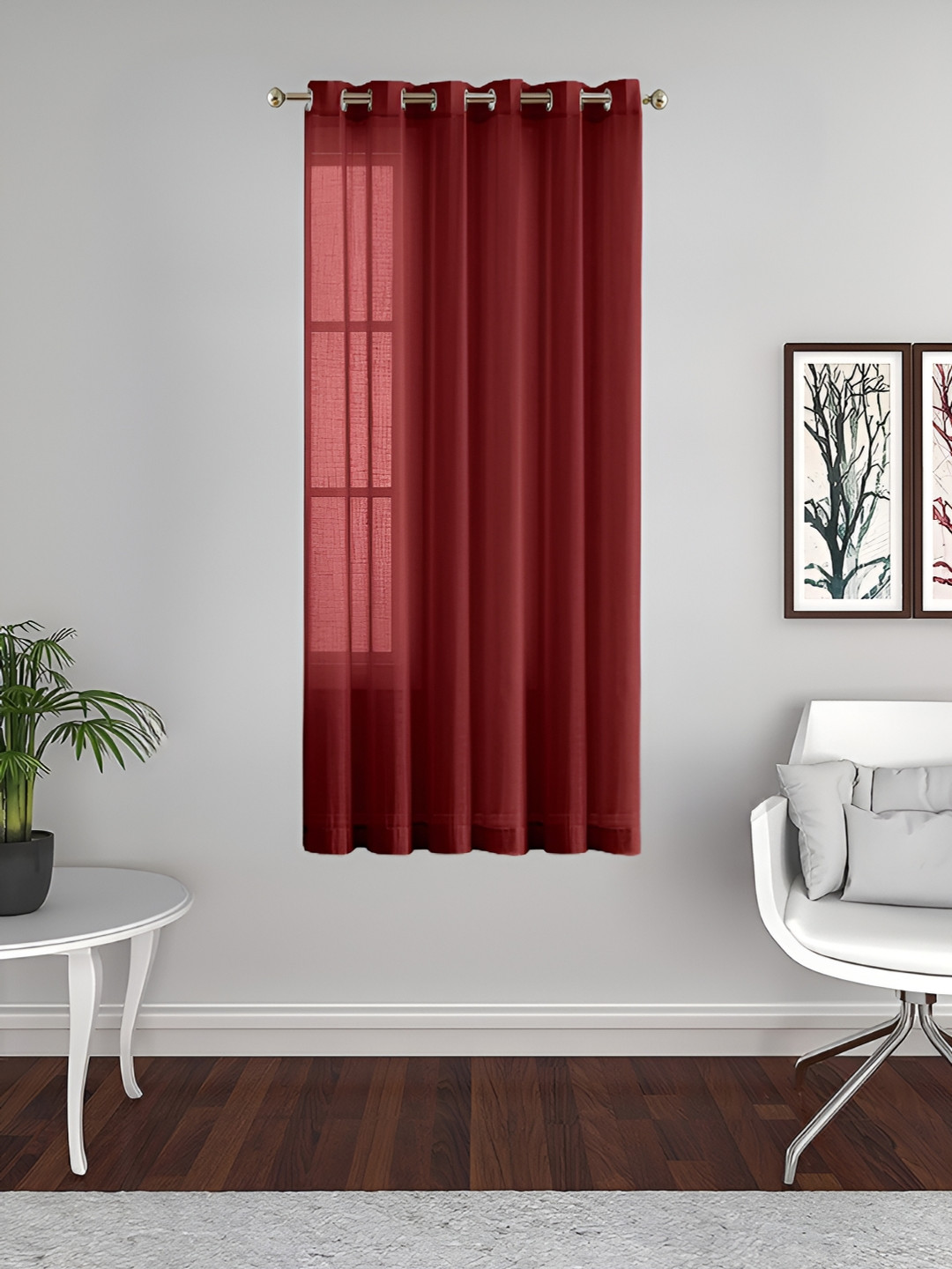 THE CONVERSION Maroon Sheer Window Curtain