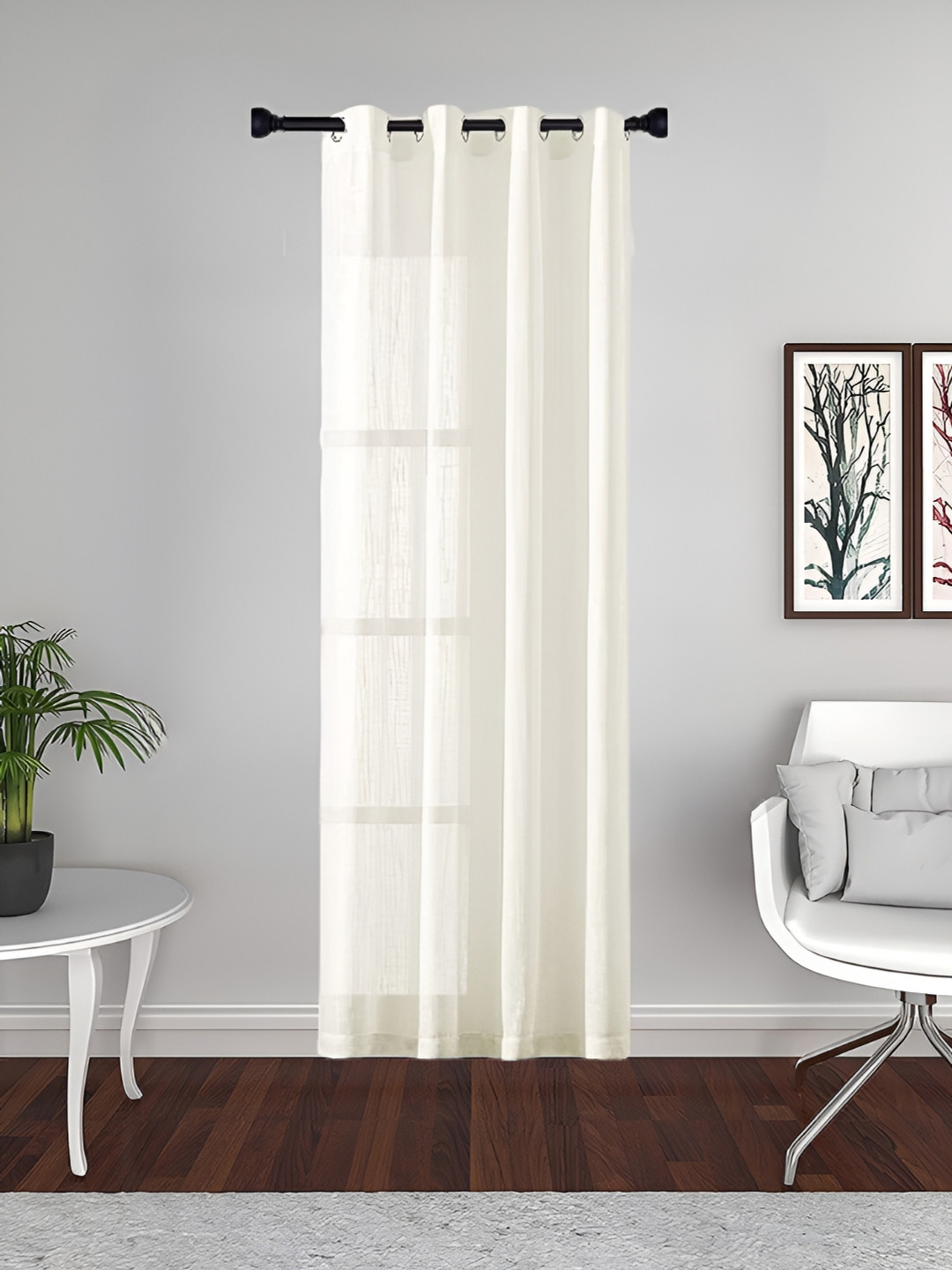 THE CONVERSION Cream-Coloured Linen With Slub Textured Sheer Long Door Curtain