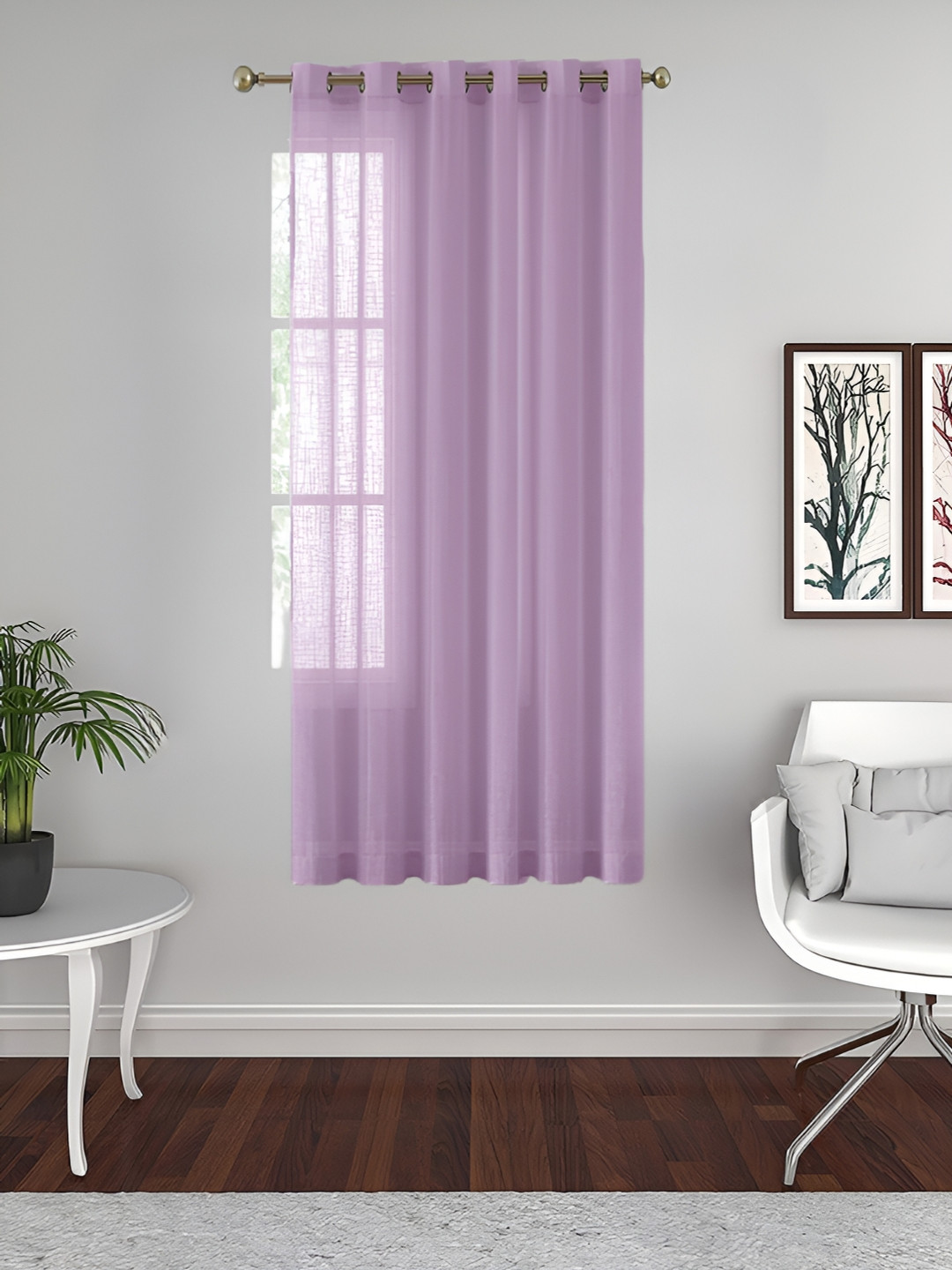 THE CONVERSION Purple Linen With Slub Textured Sheer Window Curtain