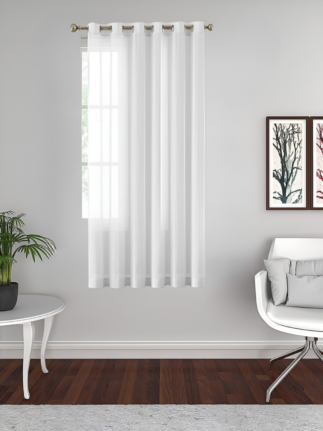THE CONVERSION White Linen With Stripe Textured Sheer Window Curtain