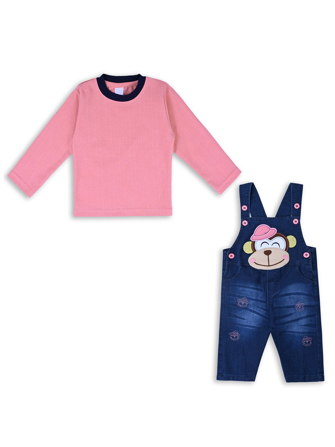Wish Karo Infant Boys Self-Design Cotton Dungaree With T-shirt