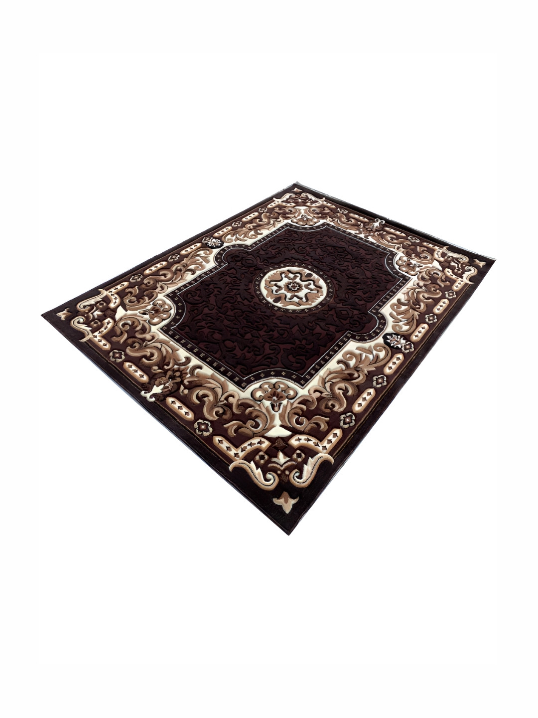 Asad Emporium Rugs Brown& White Floral Anti-Skid Polypropylene Carpet