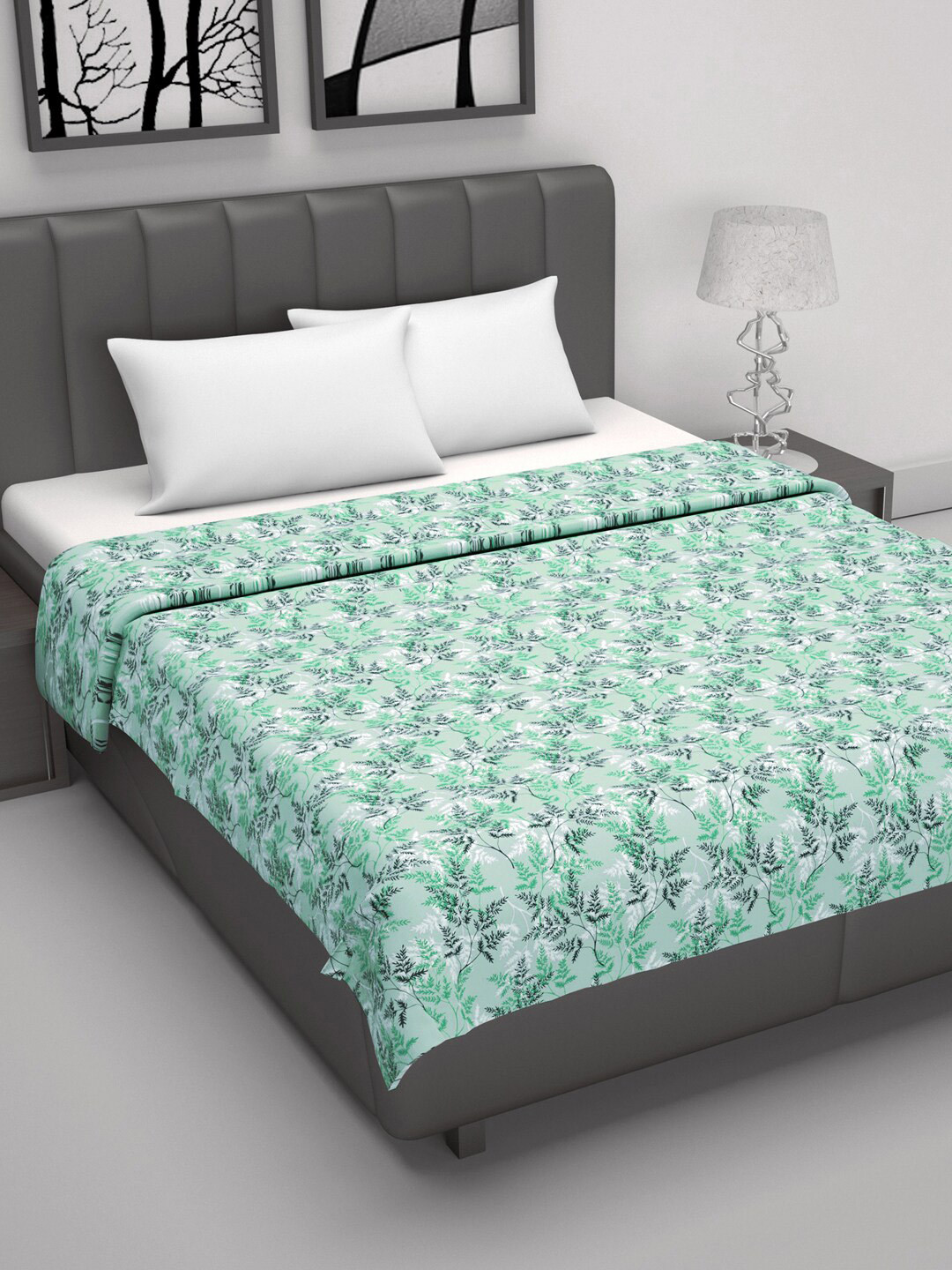 Divine Casa Emrald Blue Floral AC Room 120 GSM Double Bed Dohar