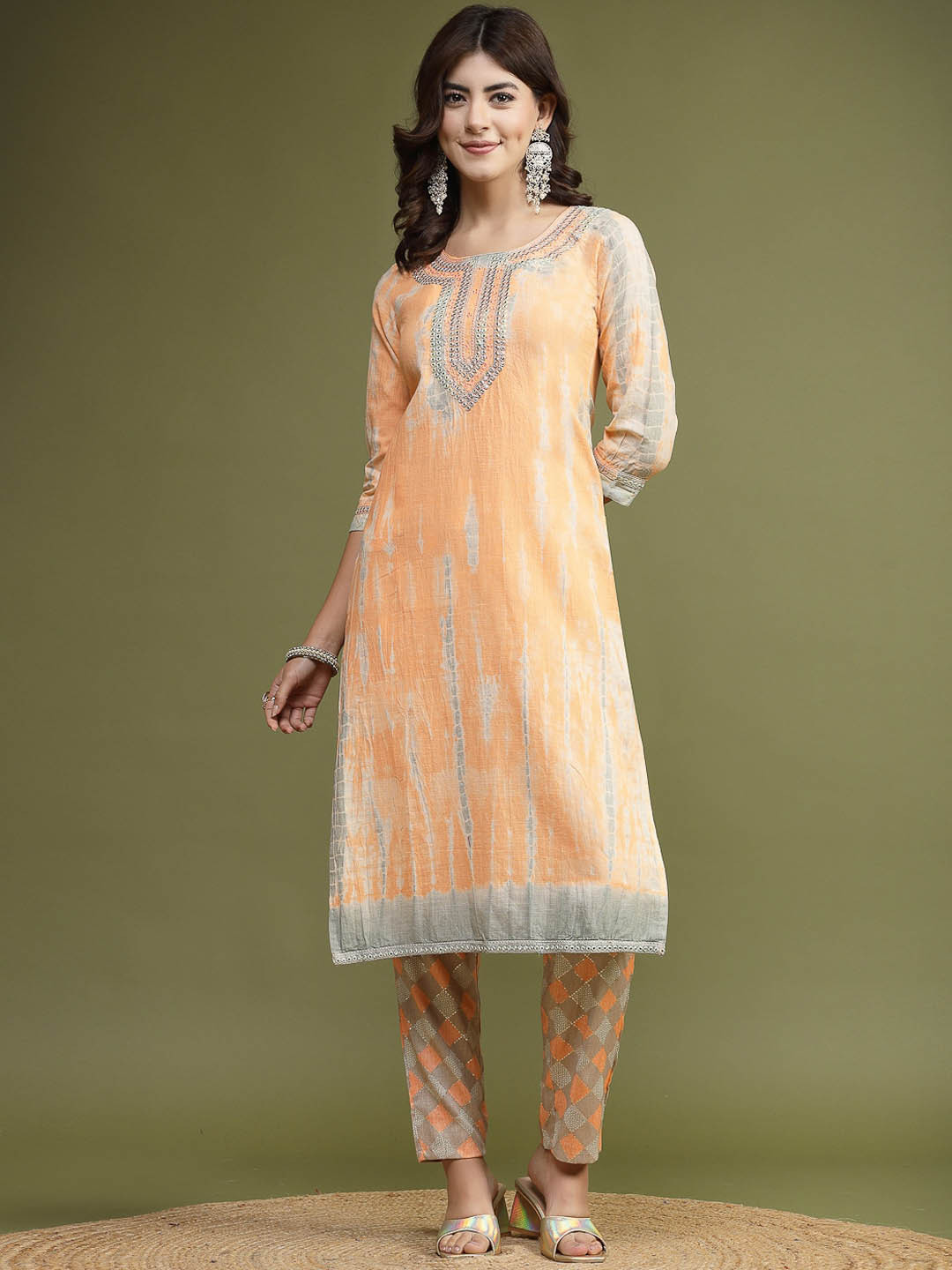 Ramas Ombre Dyed Mirror Work Regular Kurta with Trousers