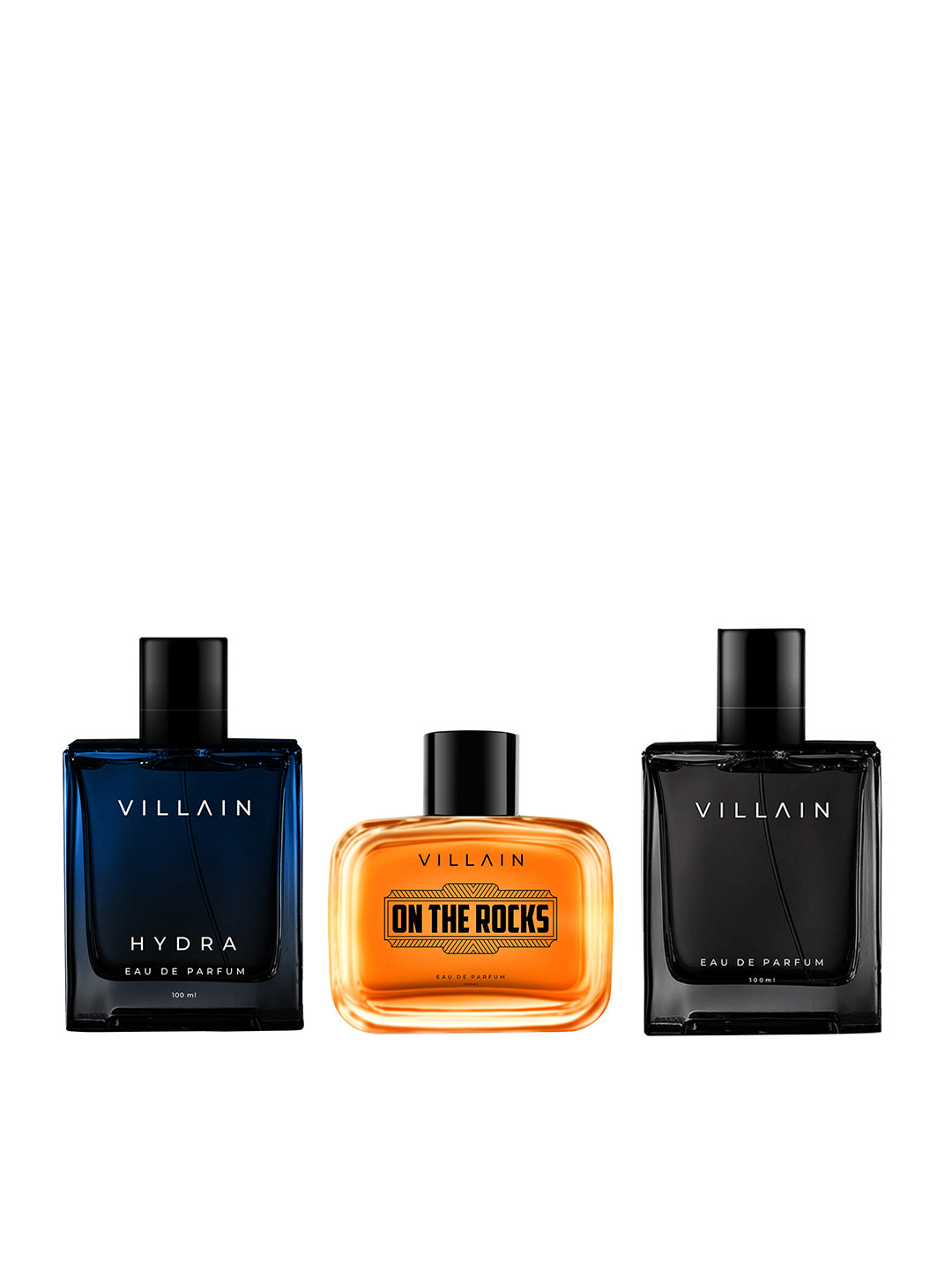 VILLAIN Men Set of 3 Longwear Eau De Parfum - Hydra + On The Rocks + Classic - 100ml Each