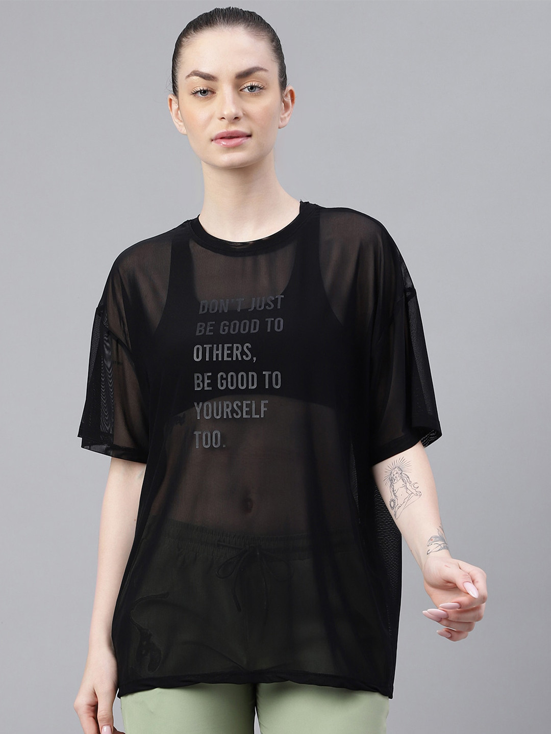 MKH Relaxed Fit Typography Printed Drop-Shoulder Sleeves Dri-FIT Sheer Training T-shirt