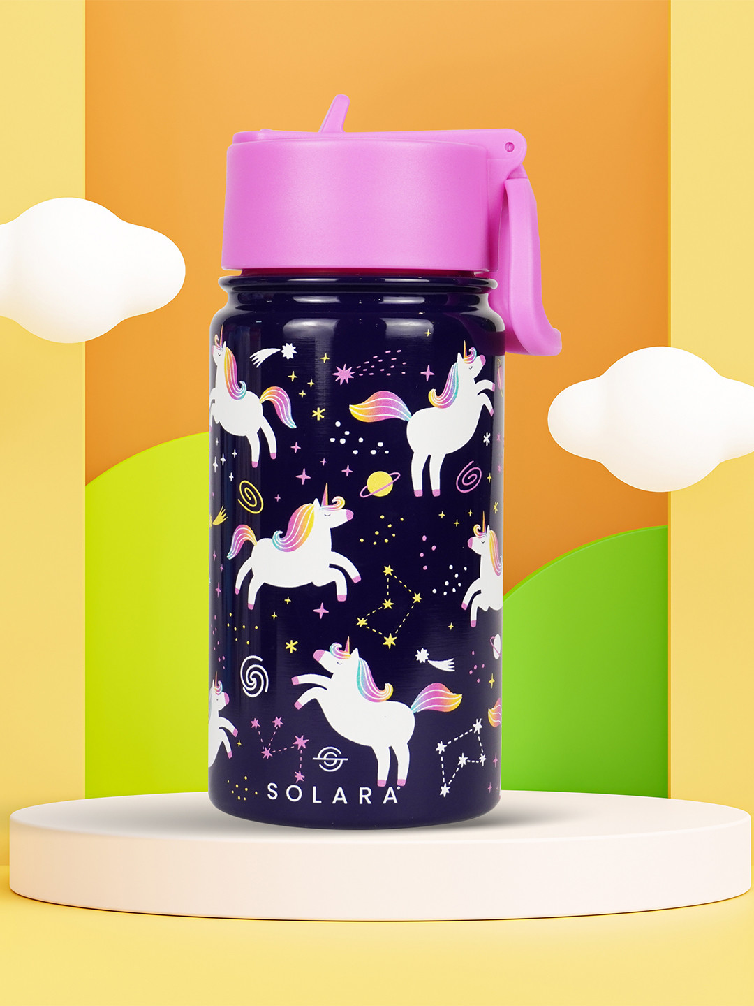 Solara Navy Blue Conversational Stainless Steel Double Wall Vacuum Water Bottle - 450ml