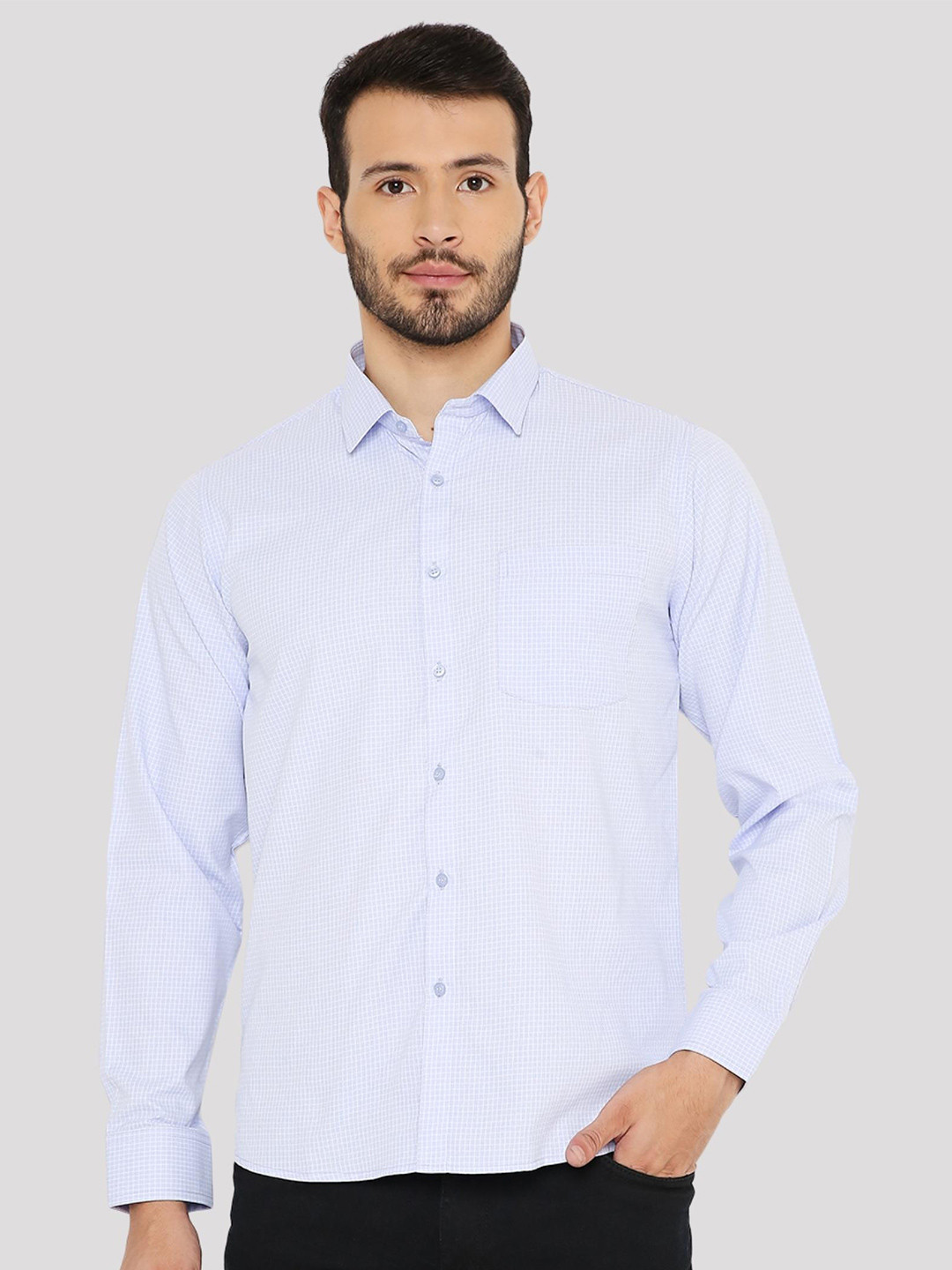 Maharaja India Slim Slim Fit Micro Checks Checked Spread Collar Long Sleeve Shirt