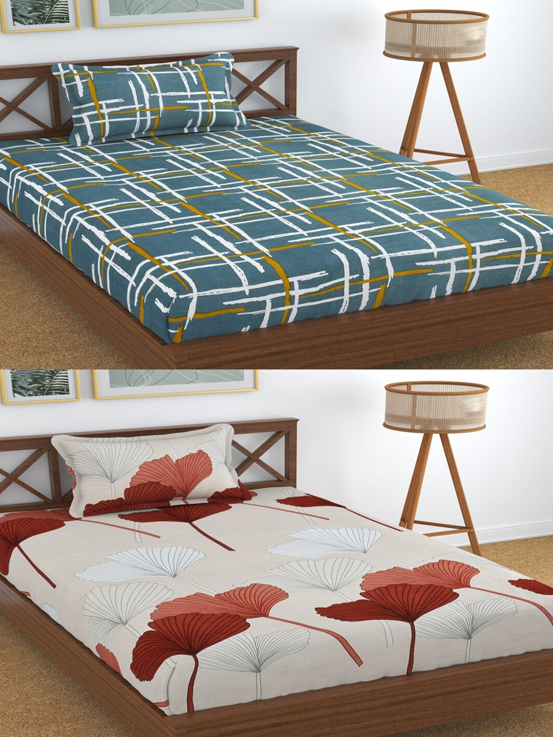 Aura Dreams Blue Geometric Microfiber 180 TC Single Fine 2 Bedsheet with 2 Pillow Covers-225 x 145 cm