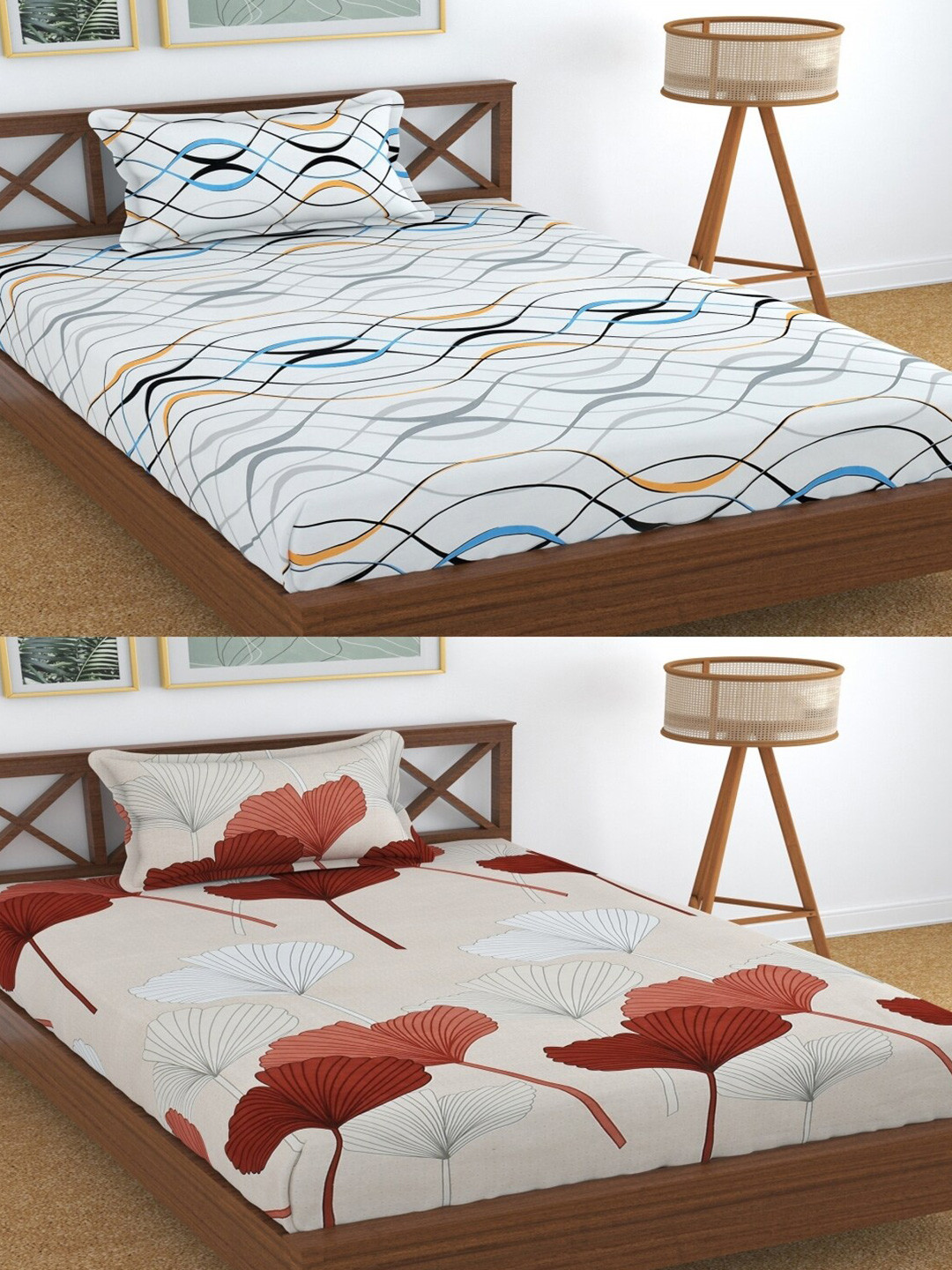Aura Dreams Beige Floral Microfiber 180 TC Single Fine 2 Bedsheet with 2 Pillow Covers-89 x 57 inches