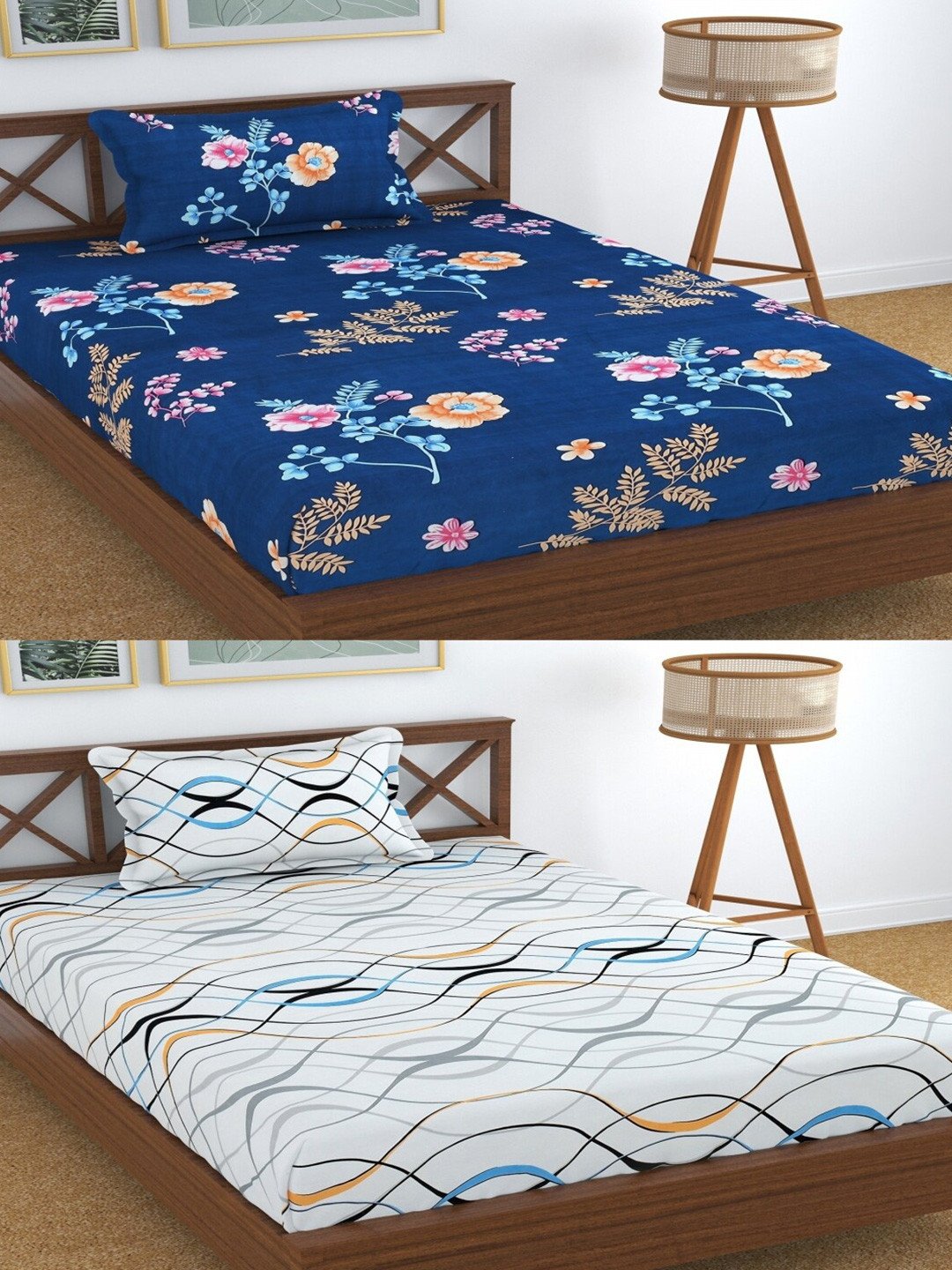 Aura Dreams White Floral Microfiber 180 TC Single Fine 2 Bedsheet with 2 Pillow Covers-225 x 145 cm