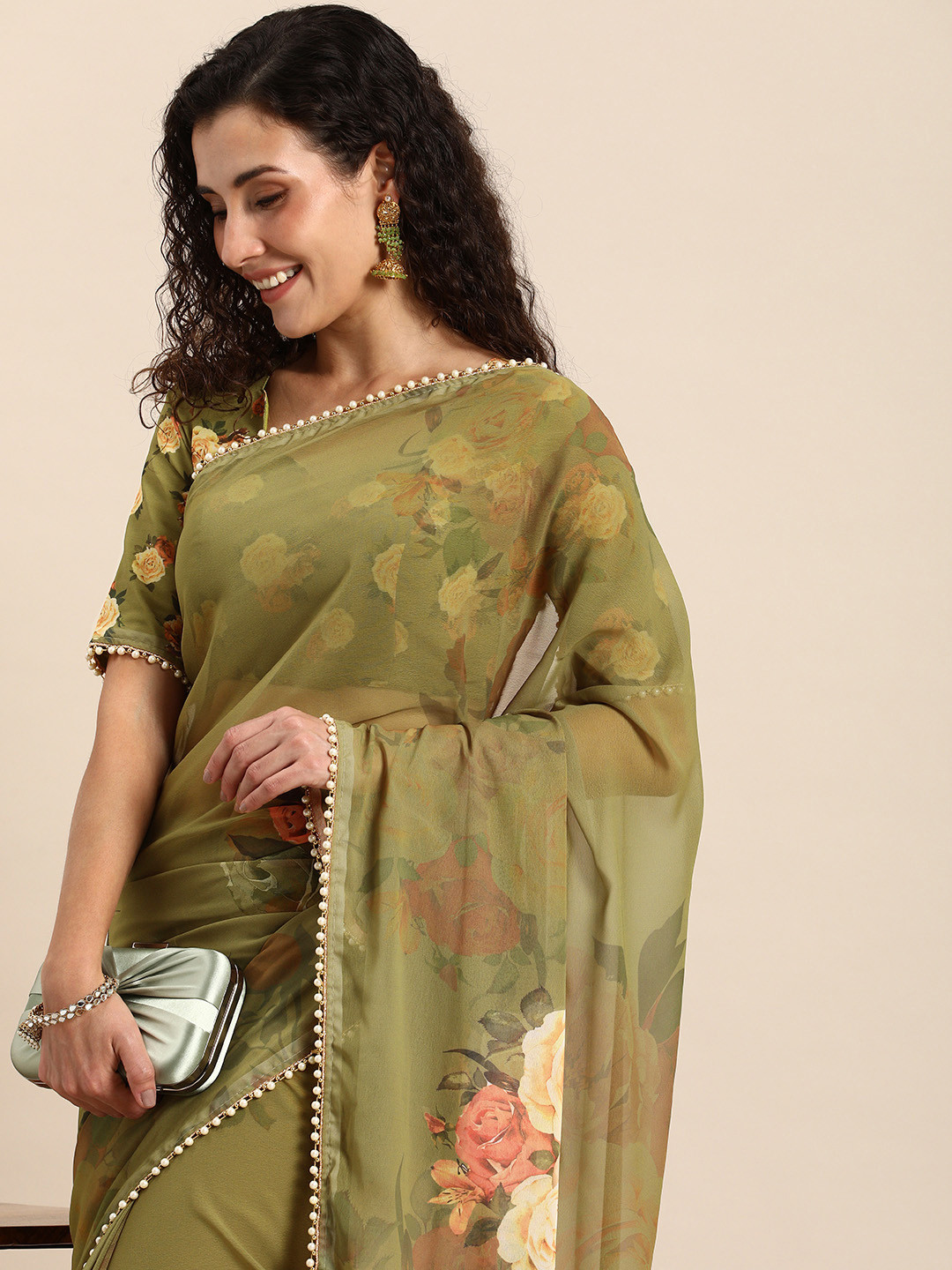 LOOKNBOOK ART Floral Beads & Stones Saree