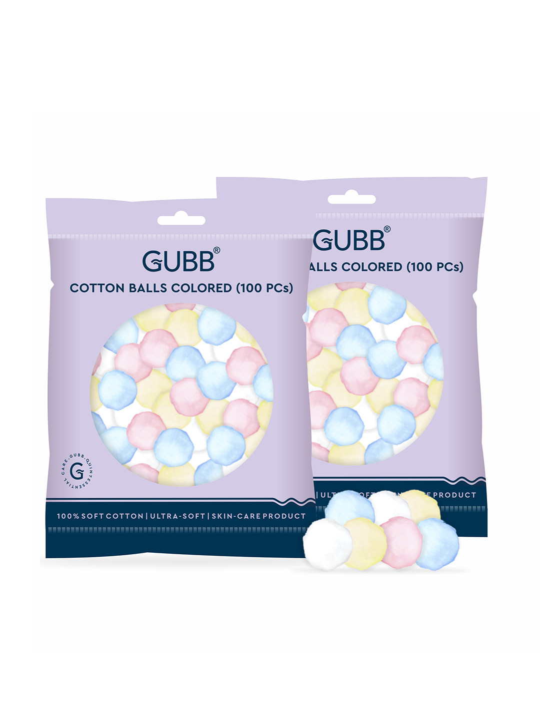 GUBB Set of 2 Facial Cotton Balls Colored - 100Pcs Each