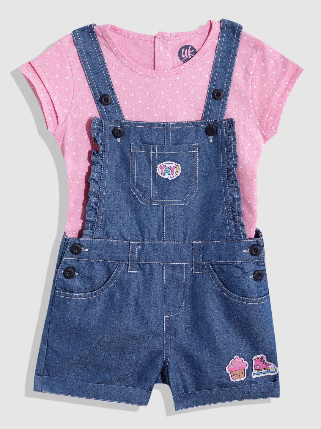 YK Girls Applique Dungarees with T-Shirt