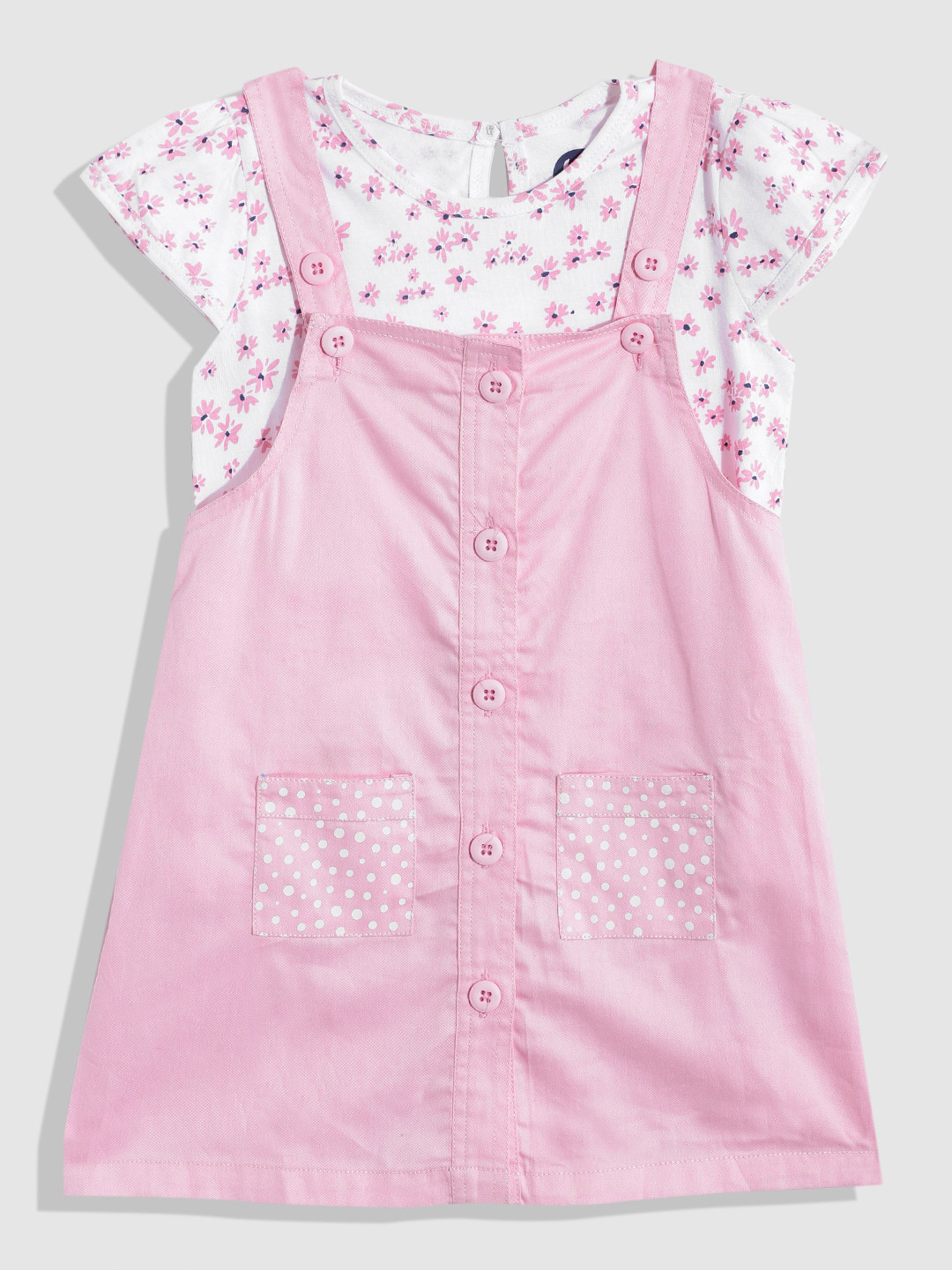 YK Girls Printed Dungarees with T-Shirt