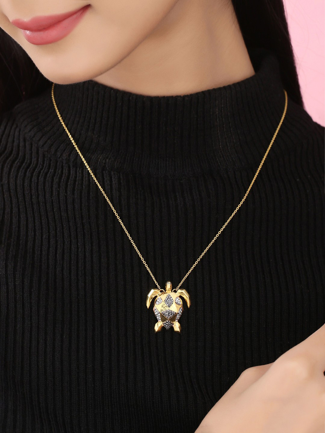 Kicky And Perky 925 Sterling Silver Gold-Plated Turtle  Pendant With Chain