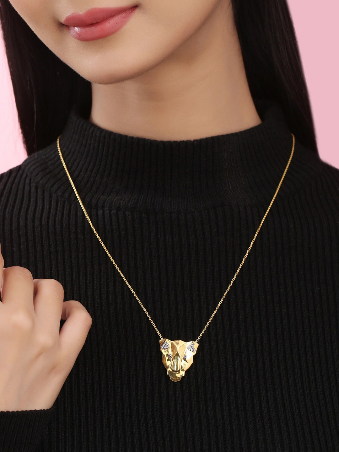 Kicky And Perky 925 Sterling Silver Gold-Plated Pendant With Chain