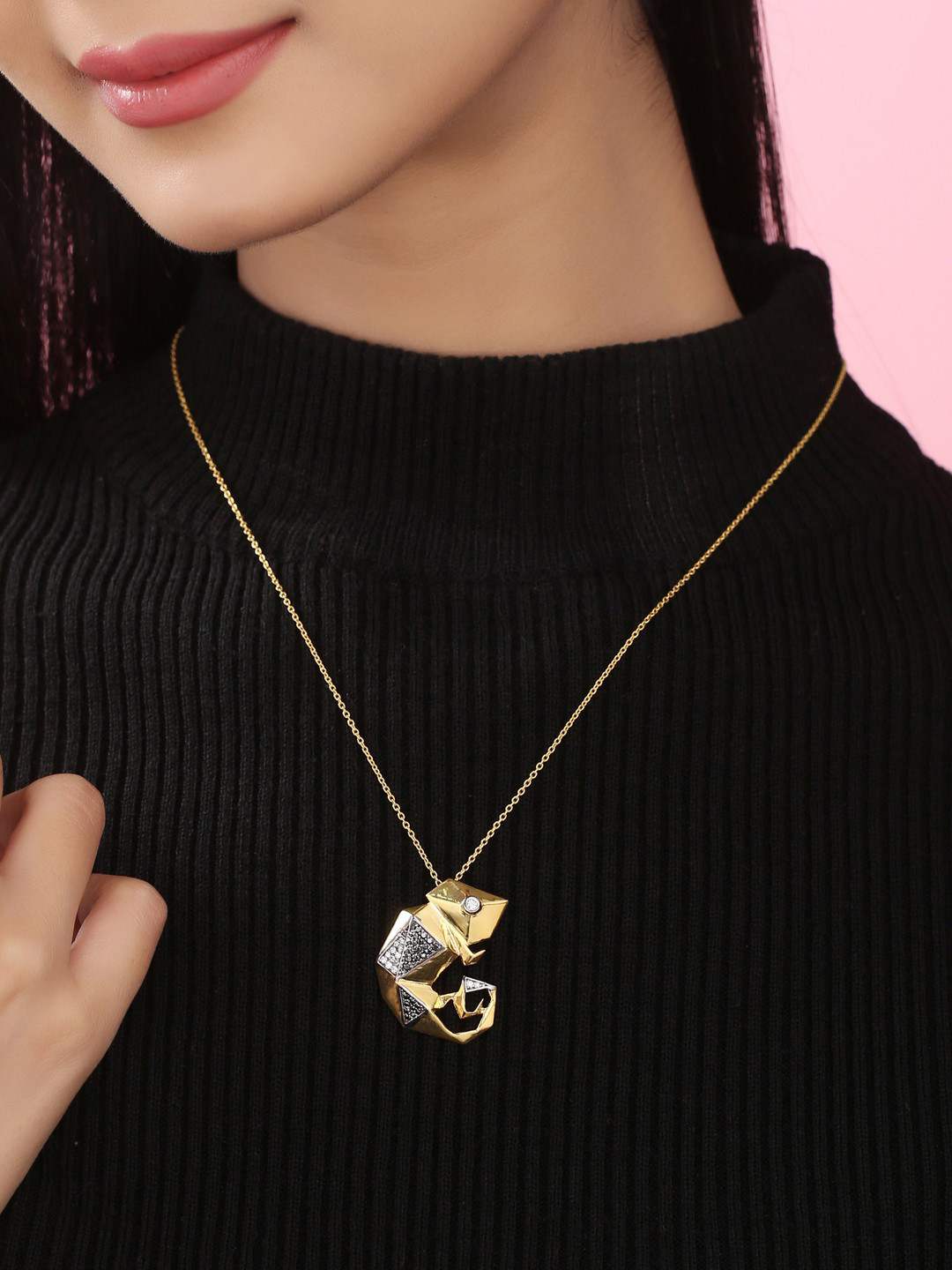 Kicky And Perky 925 Sterling Silver Gold-Plated Pendant With Chain