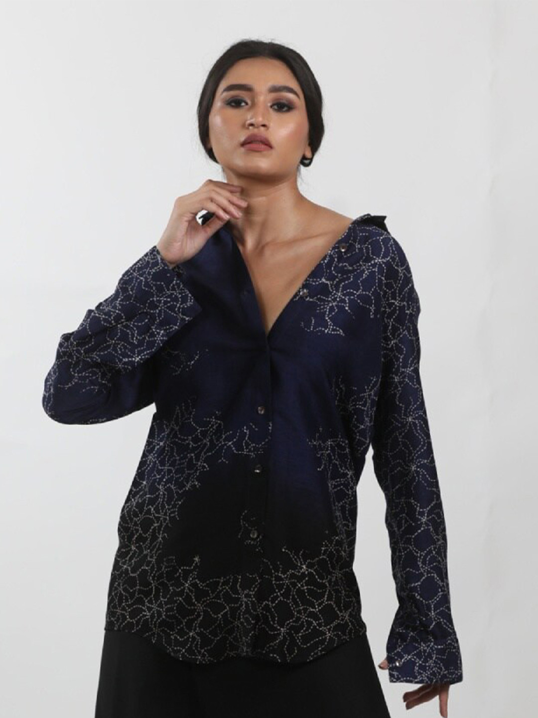 Krishna Mehta Floral Printed Spread Collar Cupro Casual Shirt