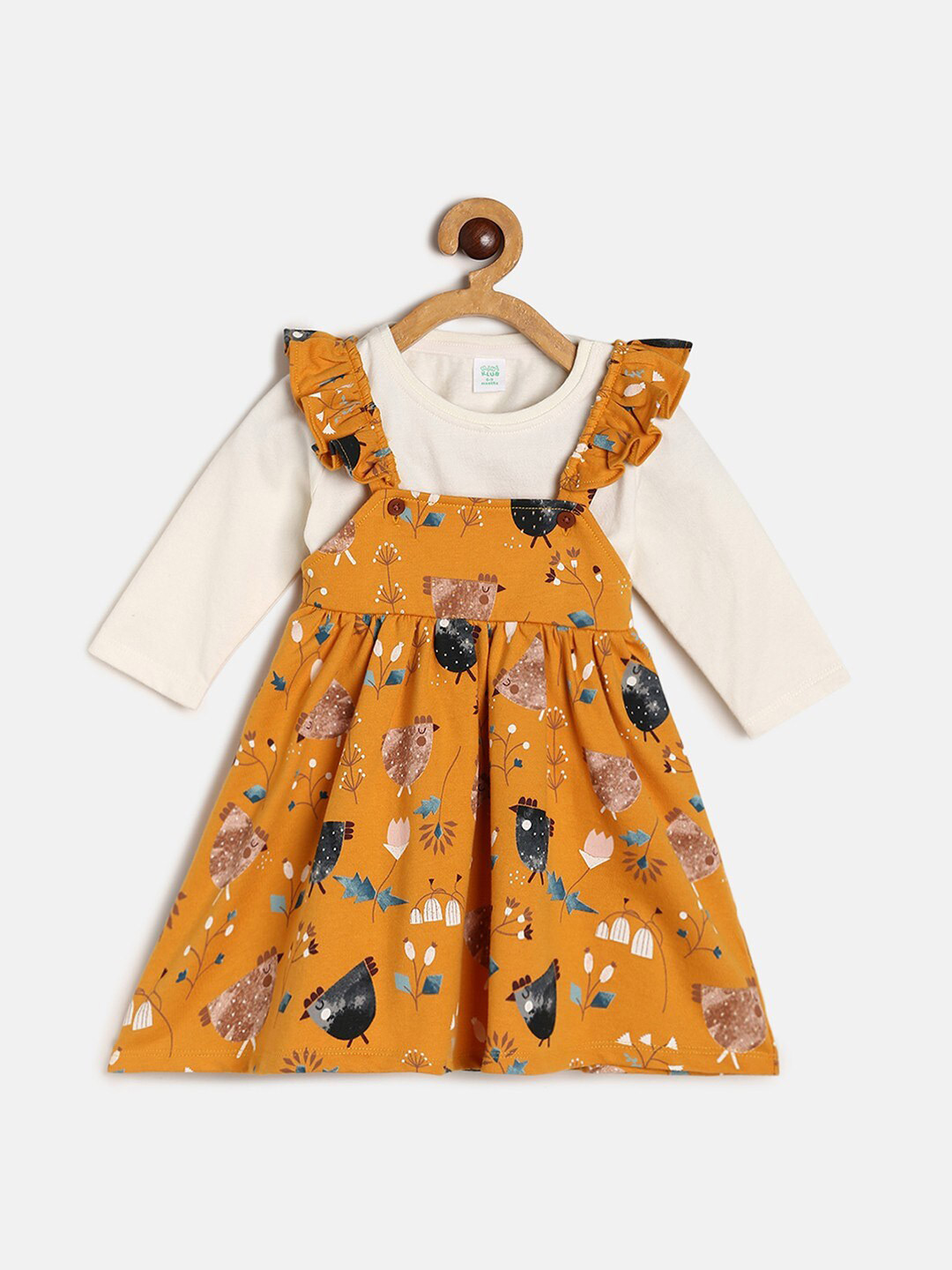 MINI KLUB Girls Floral Printed A-Line Dress With T-shirt