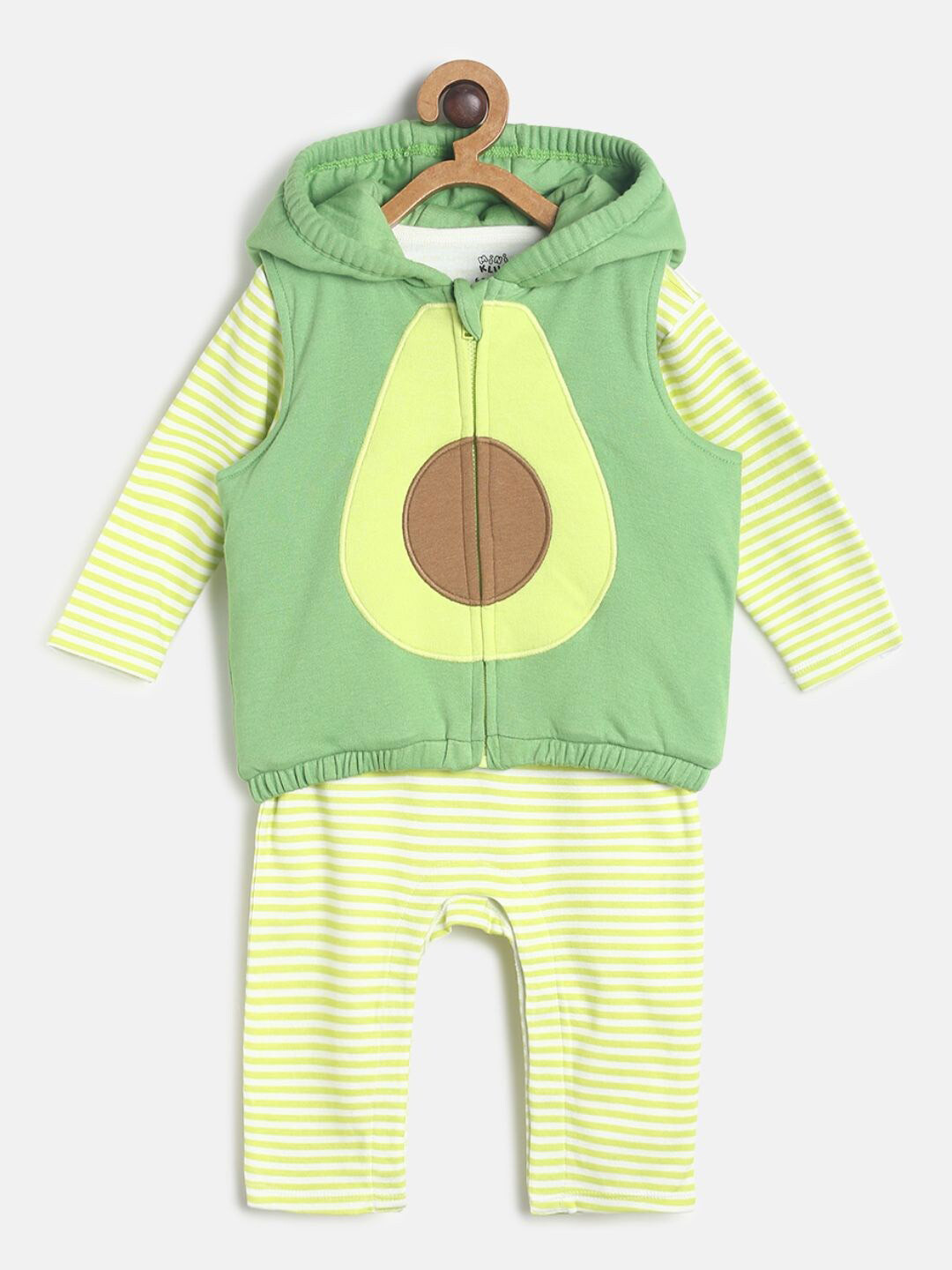 MINI KLUB Infant Boys Striped Round-Neck Pure Cotton Rompers With Jacket