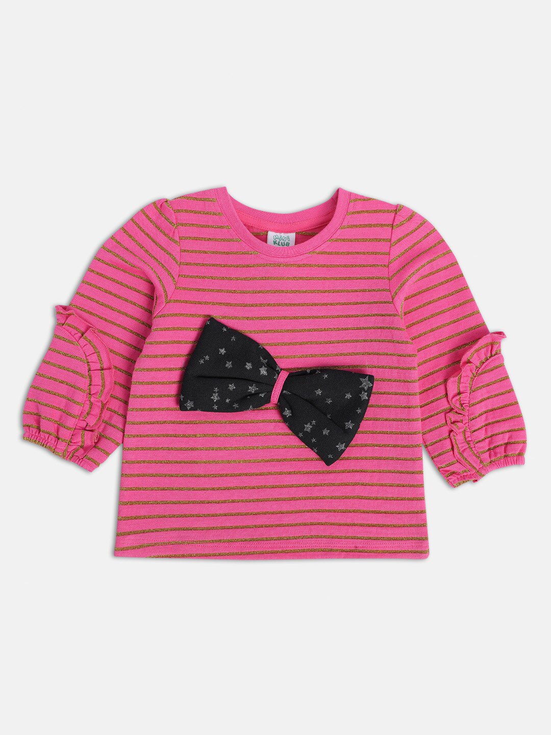 MINI KLUB Horizontal Stripes Puff Sleeves Cotton Top