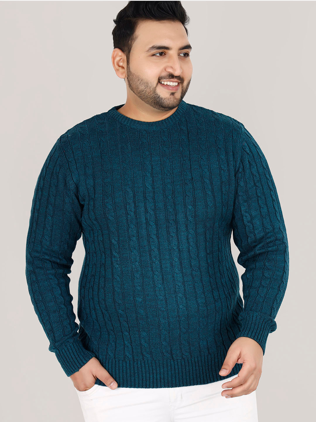 Sztori Plus Size Cable Knit Self Design Pullover