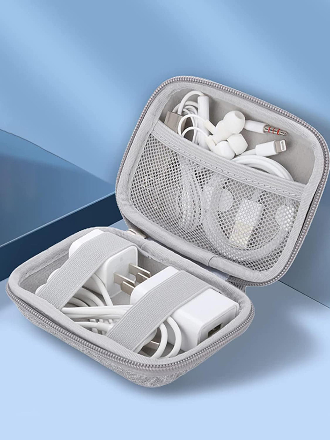 HOUSE OF QUIRK Grey Textured Oxford Waterproof & Portable Hard Travel Cord Organiser