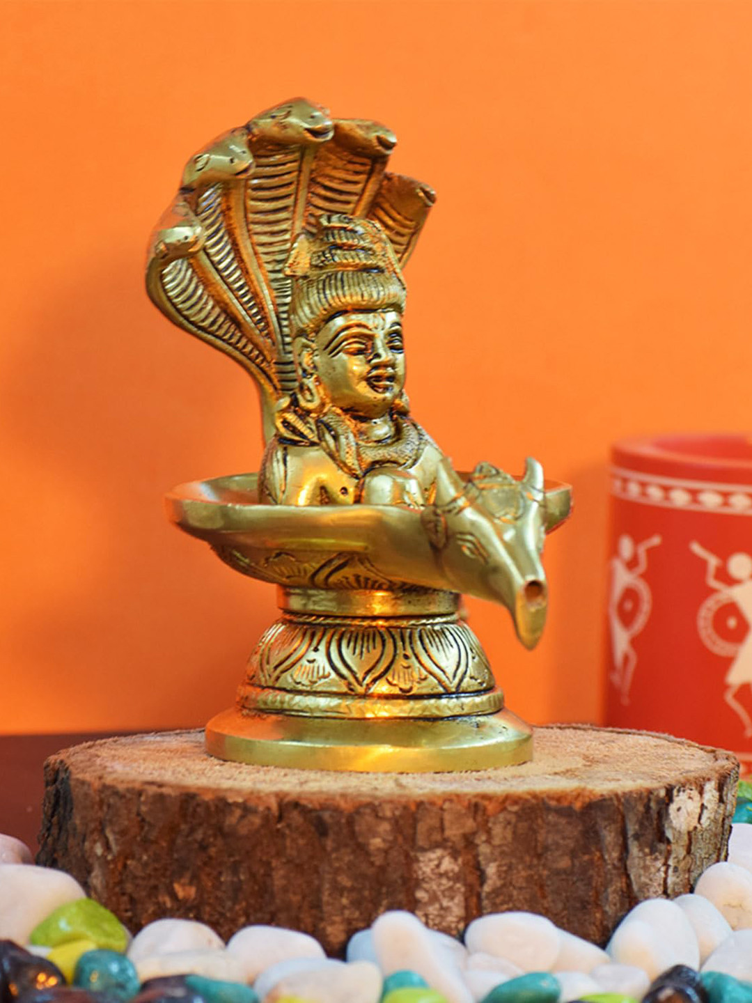 PujaNPujari Shivalinga Abhishekam Gold Brass Glossy Prayer Room Small Showpiece -