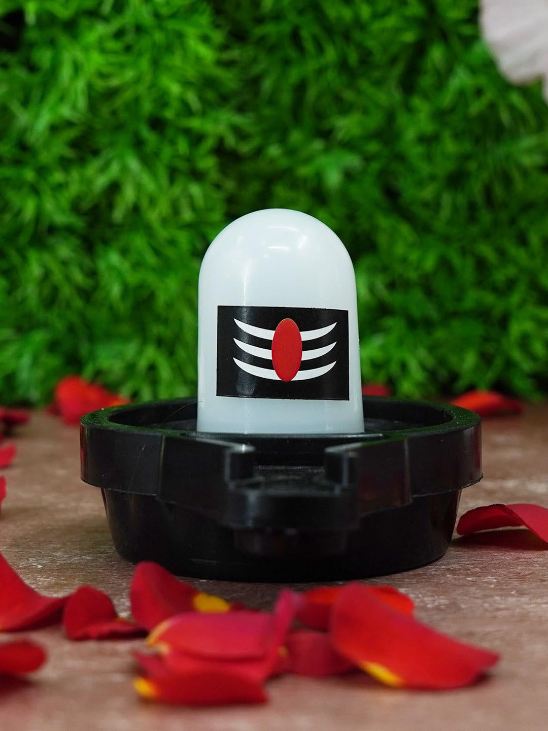 PujaNPujari Water Sensor Shivling Smokeless White Plastic Matte Prayer Room Tiny Showpiece - 2.4 Inches