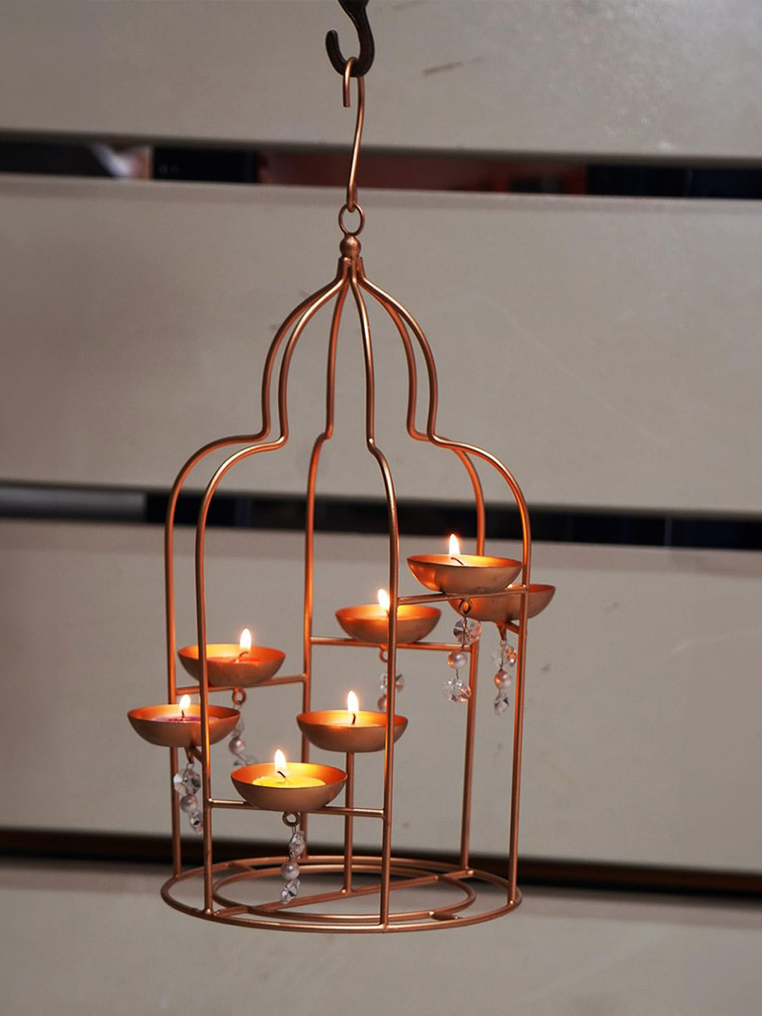 PujaNPujari Bronze Hanging Lantern With Beads