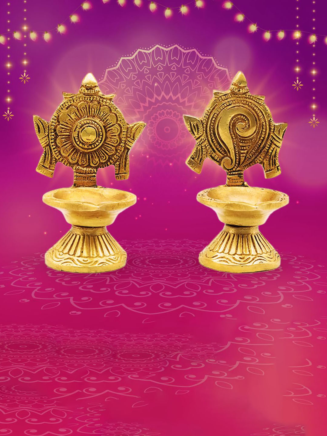 PujaNPujari Gold Toned Brass Shank Chakra Diya