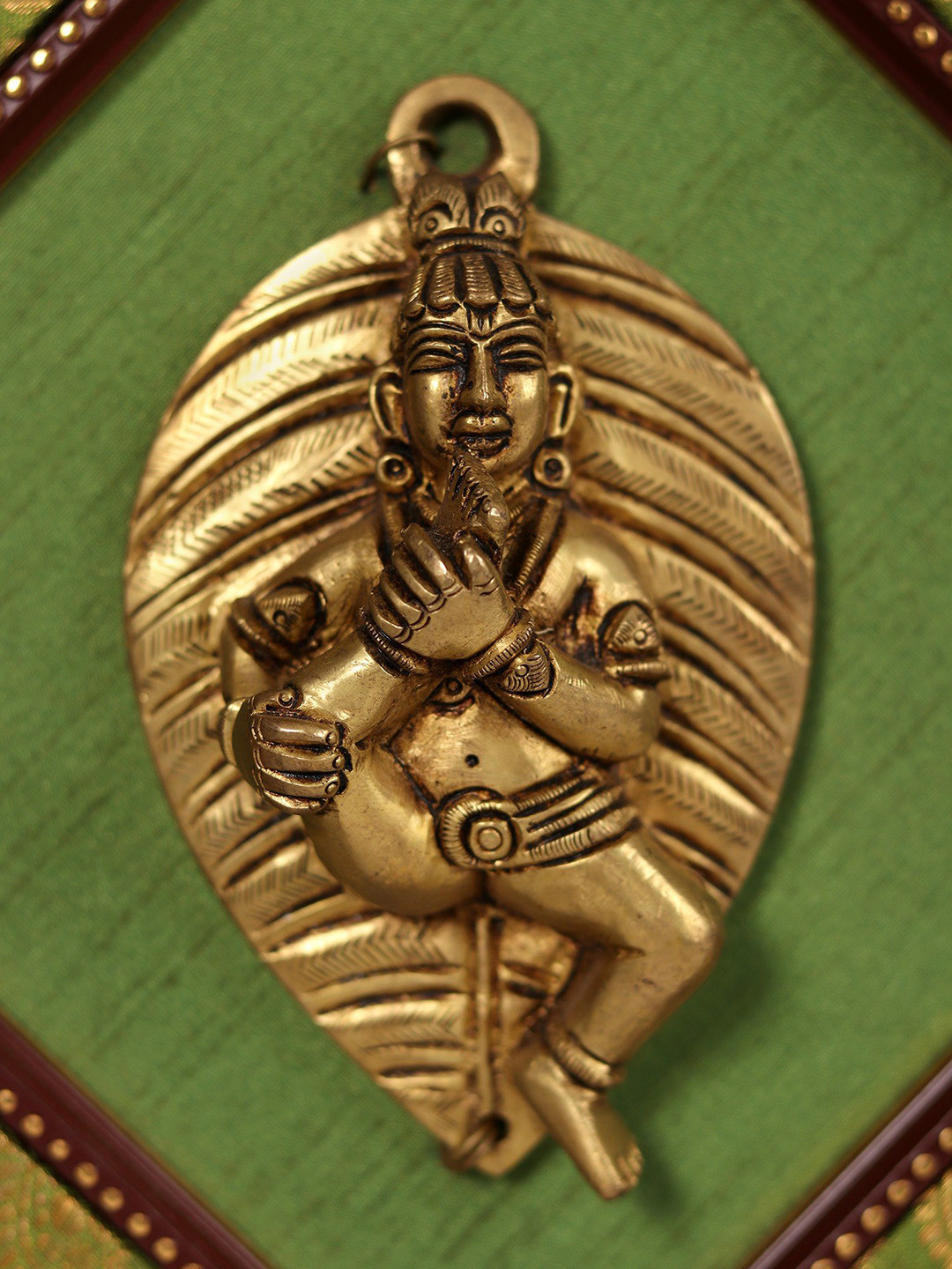 PujaNPujari Krishna Gold Brass Metallic Prayer Room Small Showpiece - 4.7 Inches