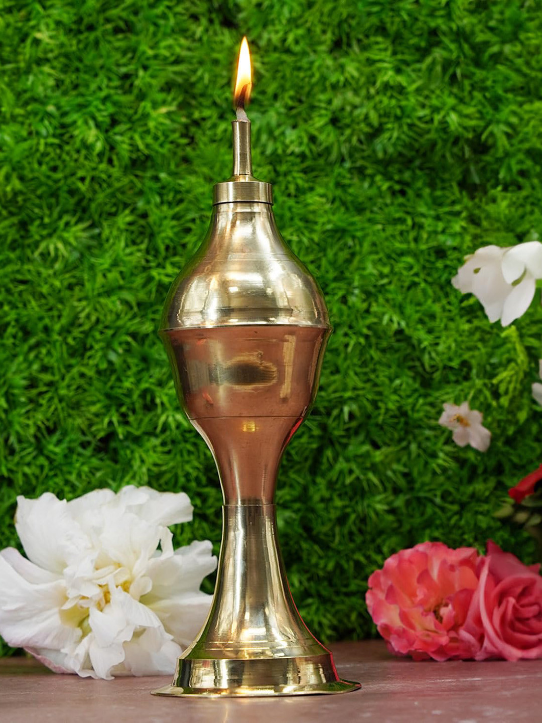 PujaNPujari Gold Toned Brass Traditional Kerosene Lamp