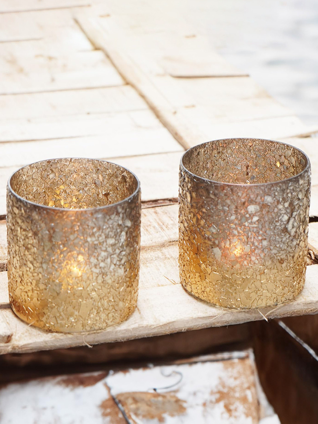 PujaNPujari Gold-Toned 2 Pieces Tealight Candle Holders