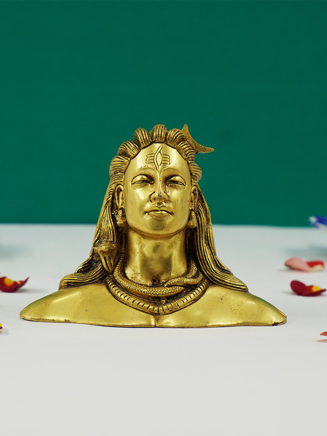 PujaNPujari Adiyogi Shiva Gold Metal Metallic Prayer Room Small Showpiece - 5.9 Inches
