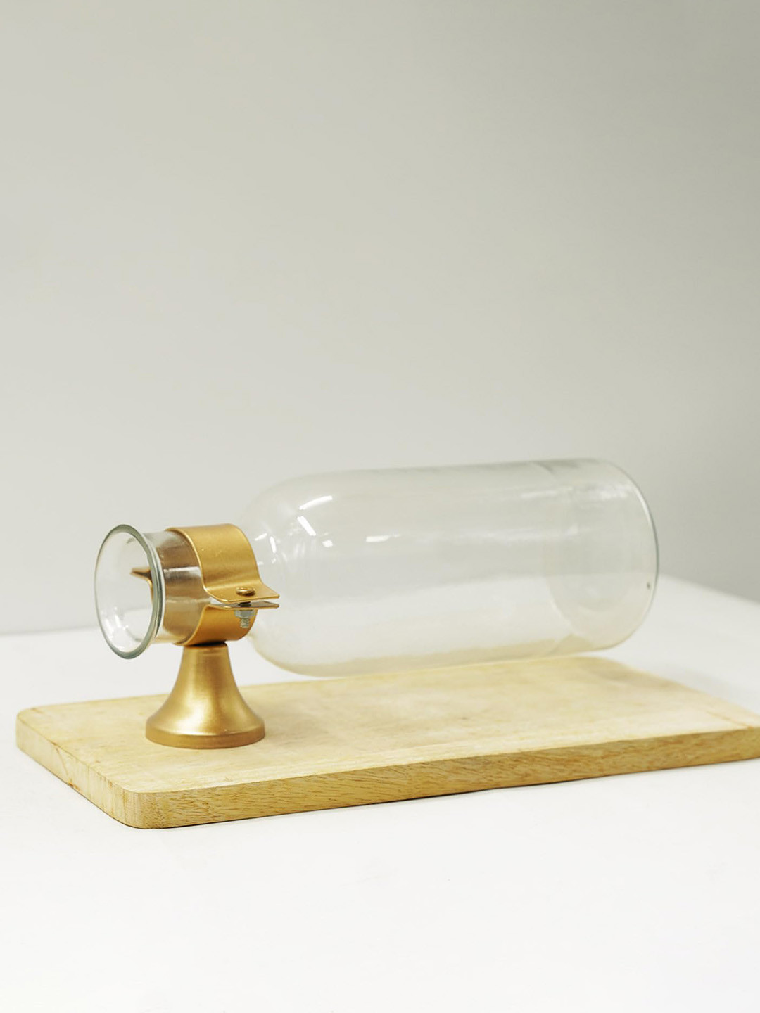 PujaNPujari Transparent Glass Bottle Flower Vase with Attached Wood Panel