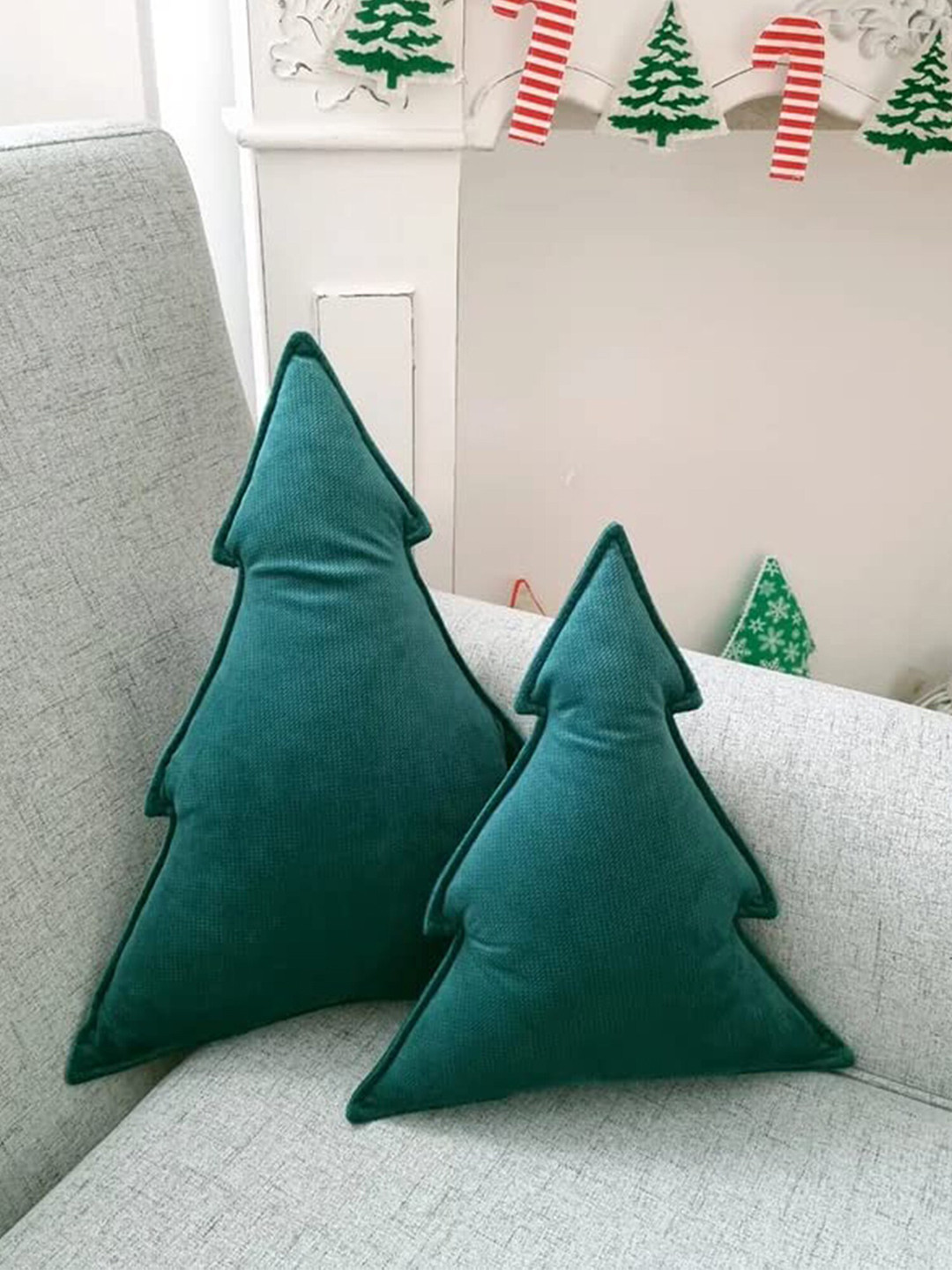 The Purple Tree Green 2 PIeces Christmas Tree Shape Filled Cushions