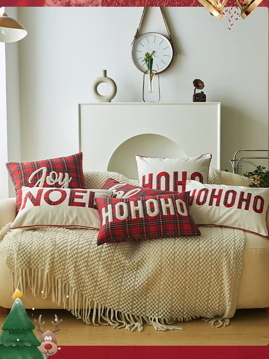 The Purple Tree Red & White Embroidered Rectangle Filled Cushions
