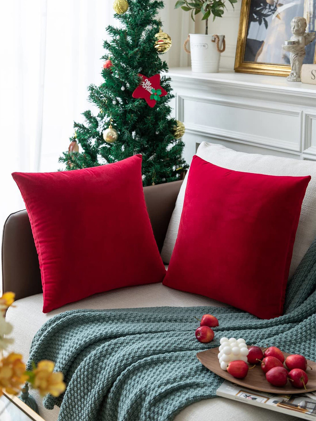 The Purple Tree Christmas Polyester Washable 2 Pcs Square Cushion Covers - 16 x 16 In