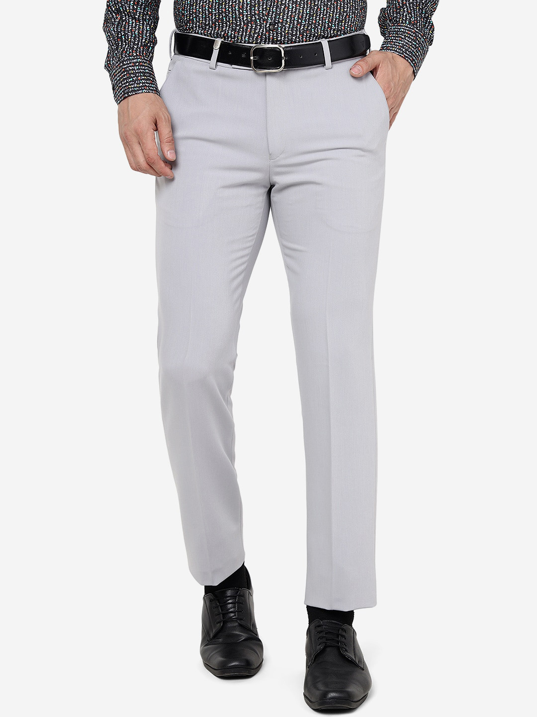 JB STUDIO Men Grey Slim Fit Terry Formal Trouser